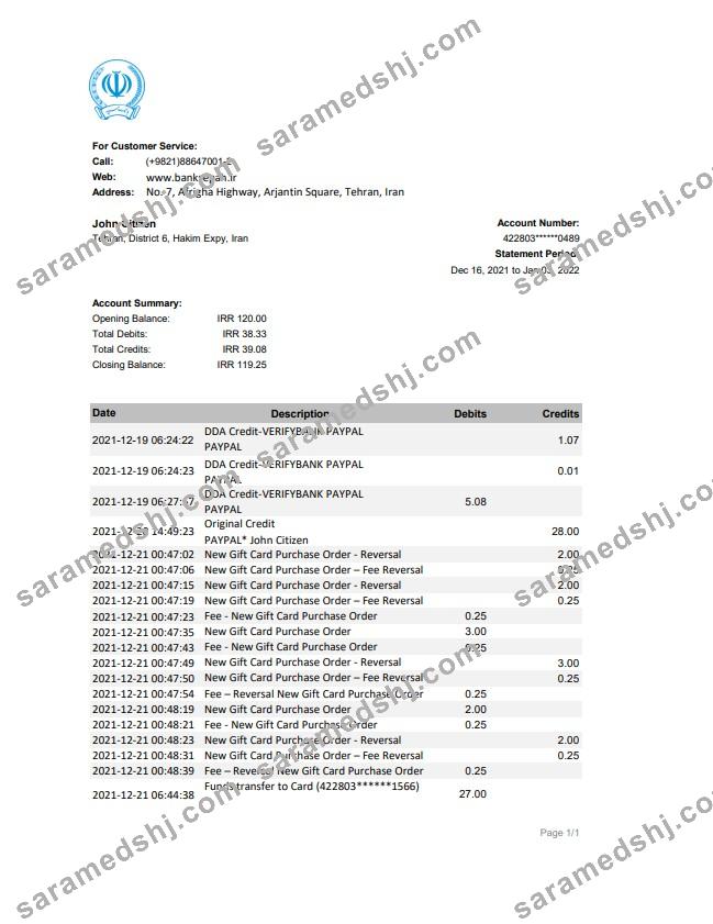 Iran Bank Sepah statement xls